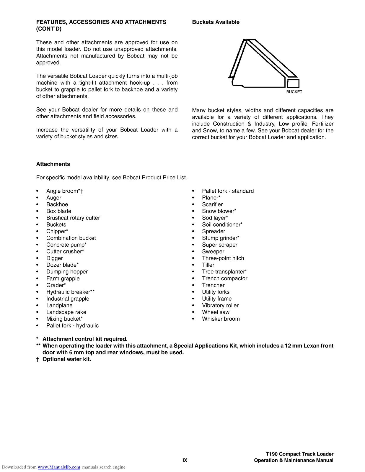 BOBCAT T190 Operation Maintenance Manual 2006 SN 531711001 Up - WIRE BOUND