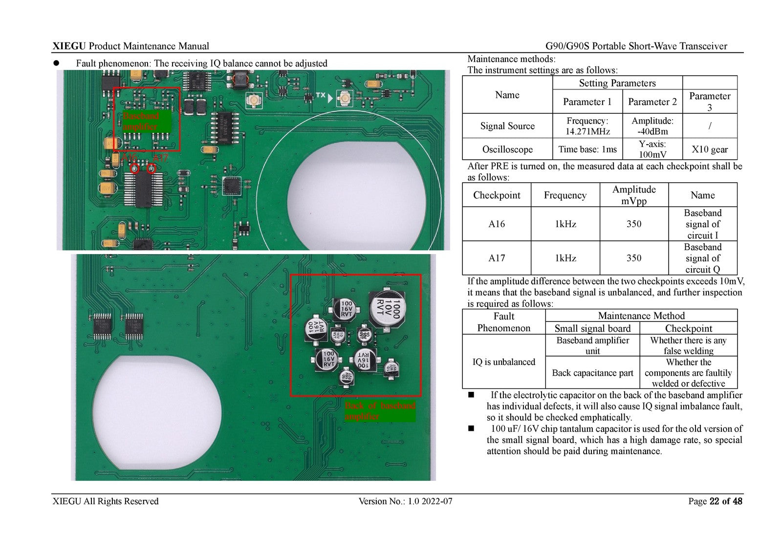 XIEGU G90 G90S Short-Wave Transceiver Maintenance Manual 2022 - WIRE BOUND