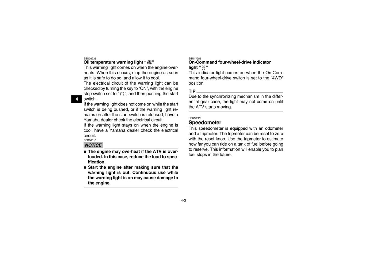 YAMAHA YFM350DE Grizzly 350 ATV Owners Manual 2014 - WIRE BOUND - TOUGH COVERS