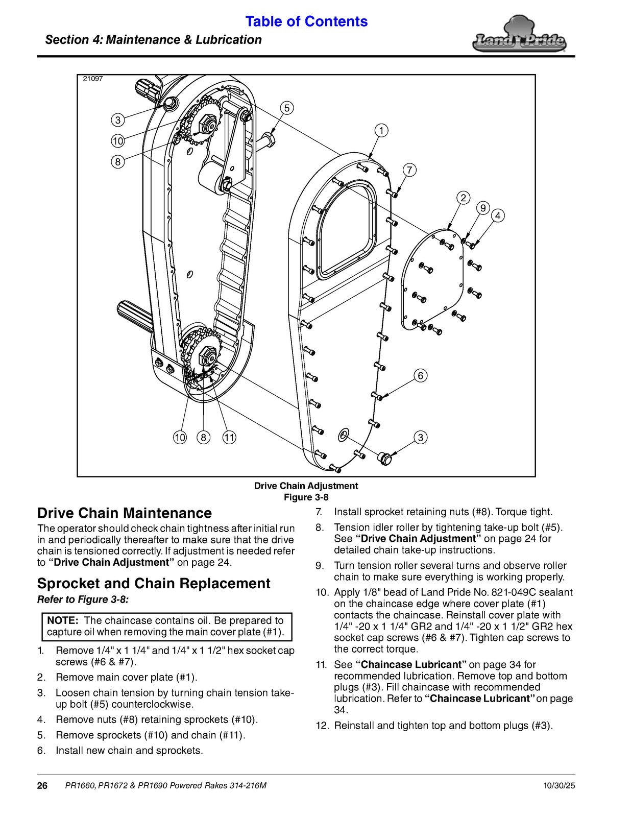 LAND PRIDE PR16 Series Powered Rakes Operators Manual - WIRE BOUND - COVERS