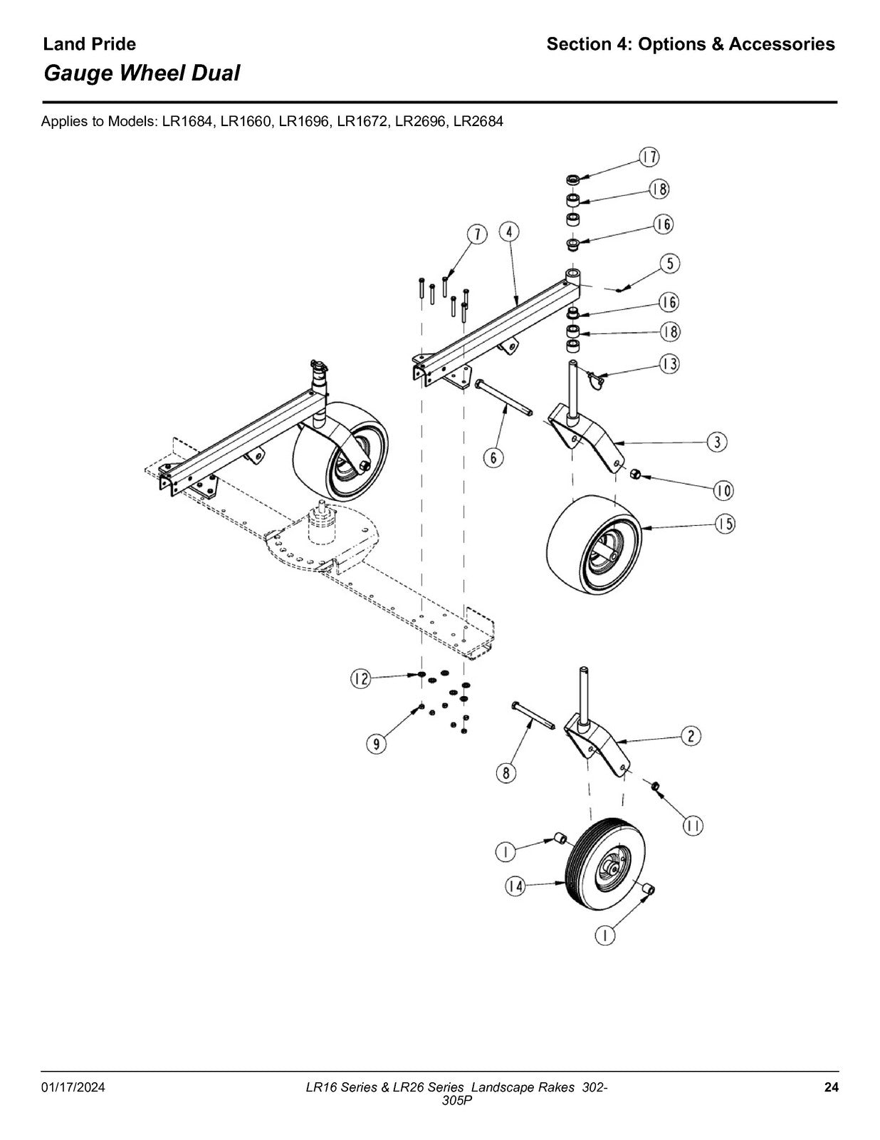 LAND PRIDE LR16 Series Landscape Rakes Parts Manual 2023 - WIRE BOUND - COVERS