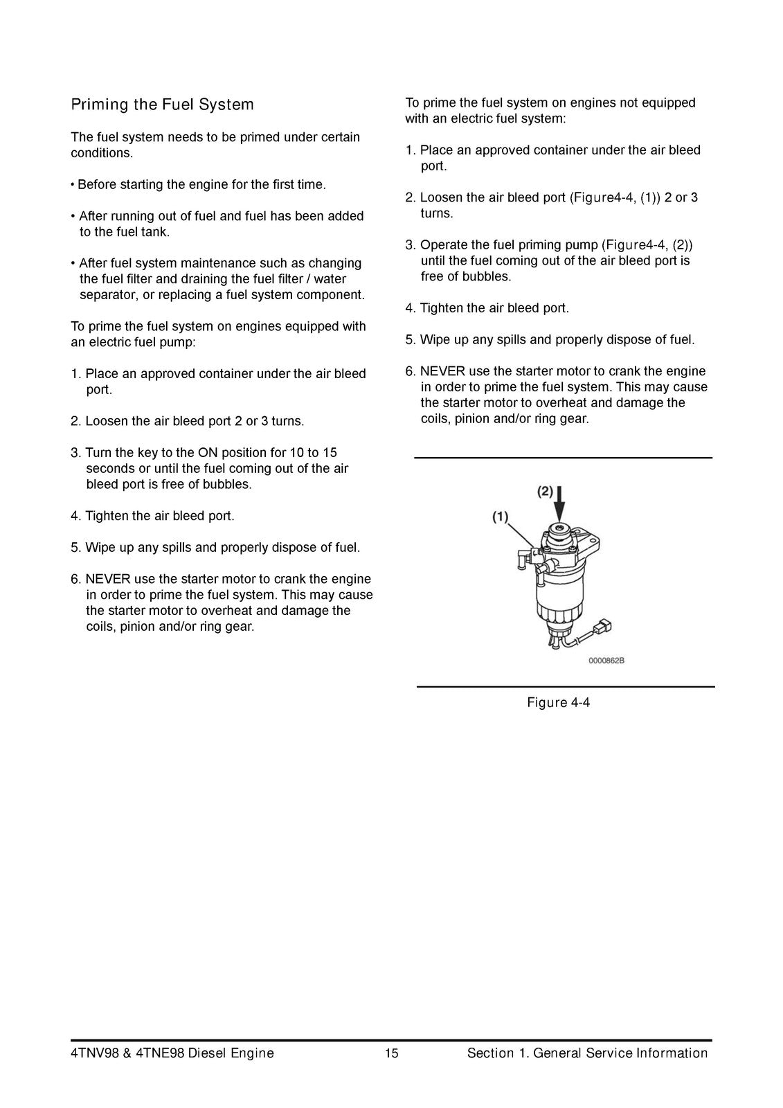 YANMAR 4TNV98 4TNE98 Diesel Engine Service Manual 2008 - WIRE BOUND - COVERS