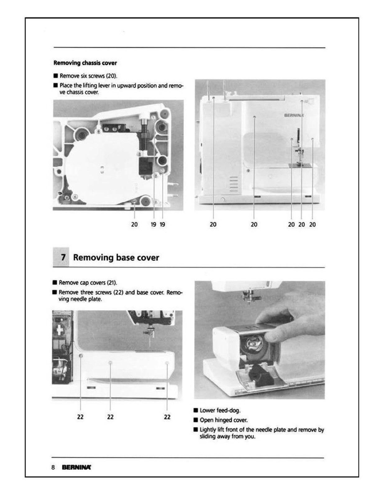 BERNINA 1630 Service Manual - STEEL WIRE BOUND - PROTECTIVE COVERS