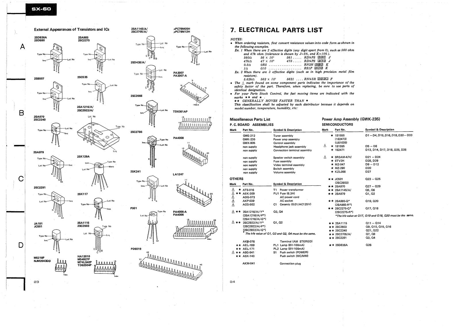 PIONEER SX-60 AM FM Stereo Receiver Service Manual 1983 - WIRE BOUND - COVERS