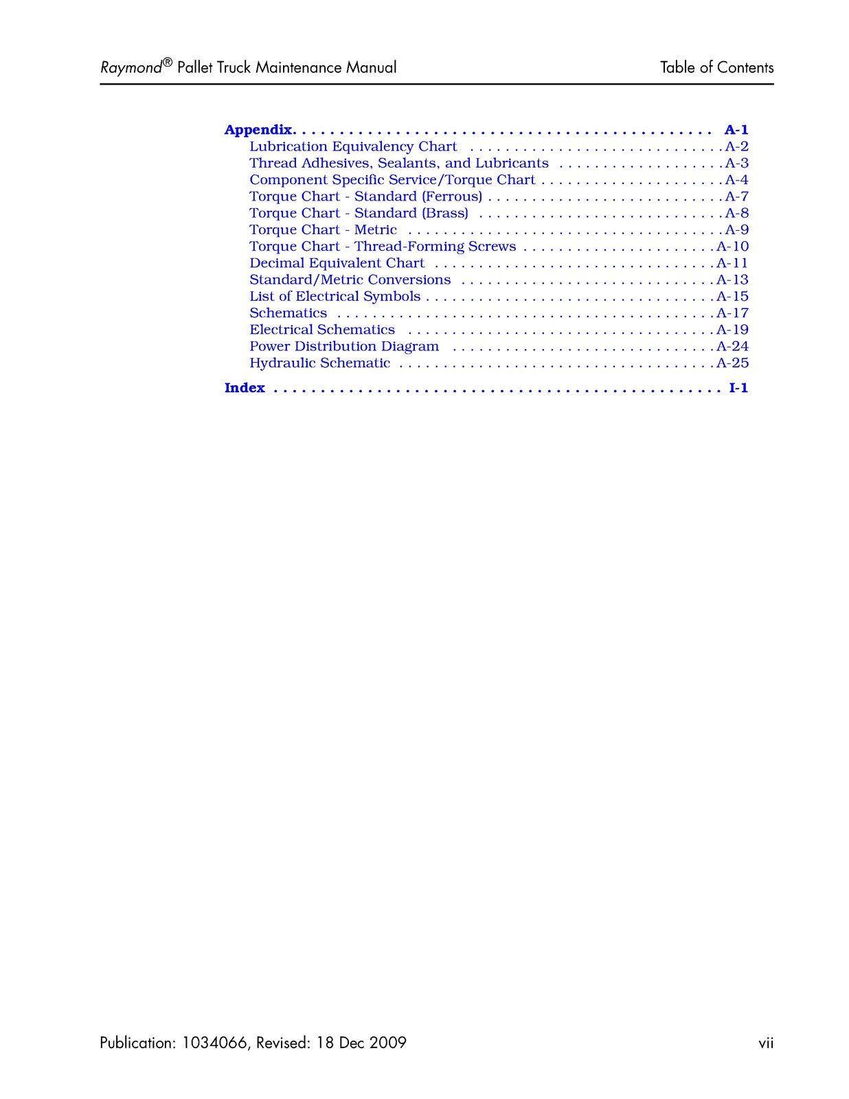 RAYMOND 8300 8400 8500 8600 Pallet Truck Maintenance Manual 2009, FOLDOUTS
