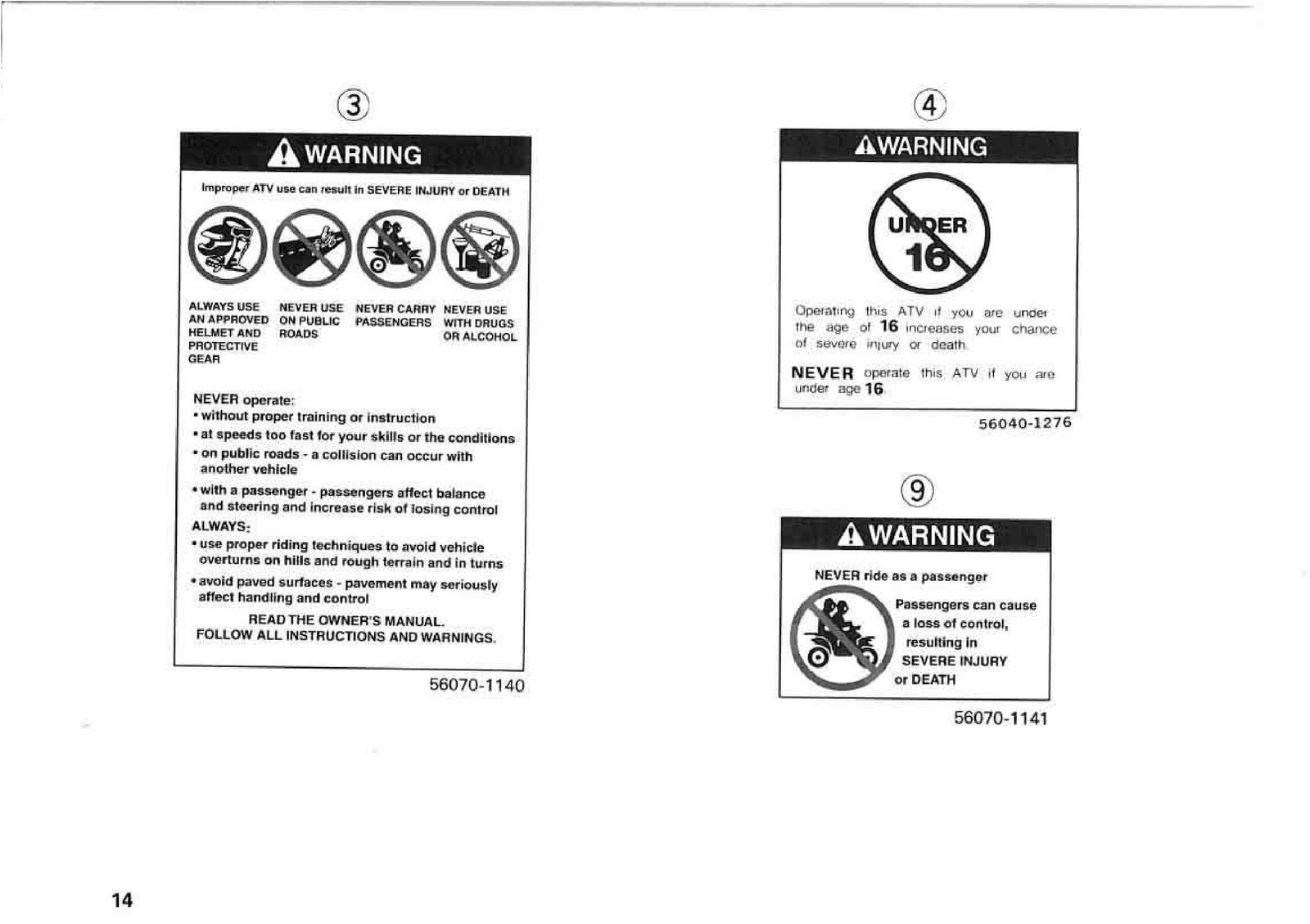 KAWASAKI Bayou 220 Owners Manual 1998 - STEEL WIRE BOUND - PROTECTIVE COVERS