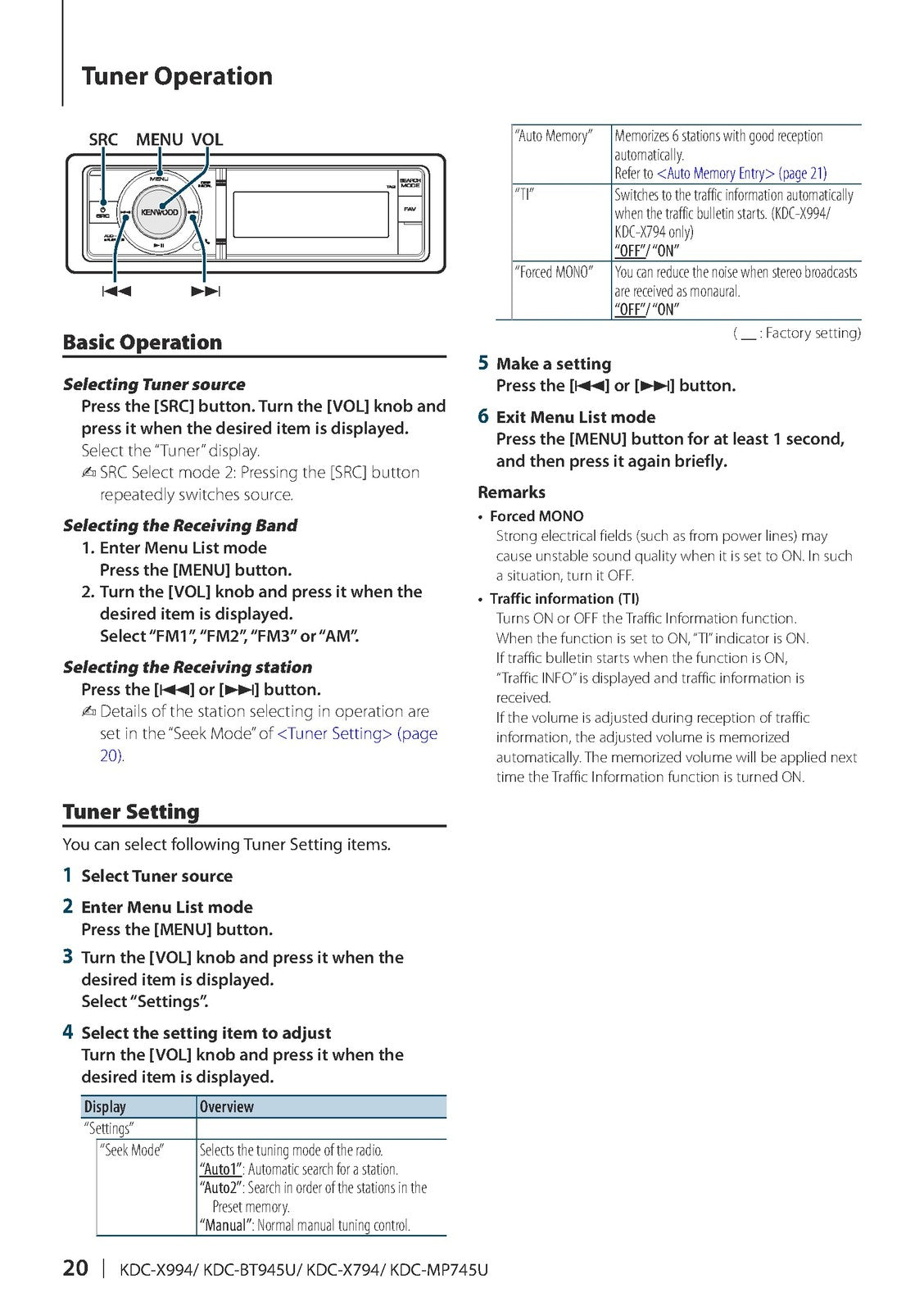 KENWOOD KDC-X994 KDC-BT945U KDC-X794 KDC-MP745U Instruction Manual - WIRE BOUND