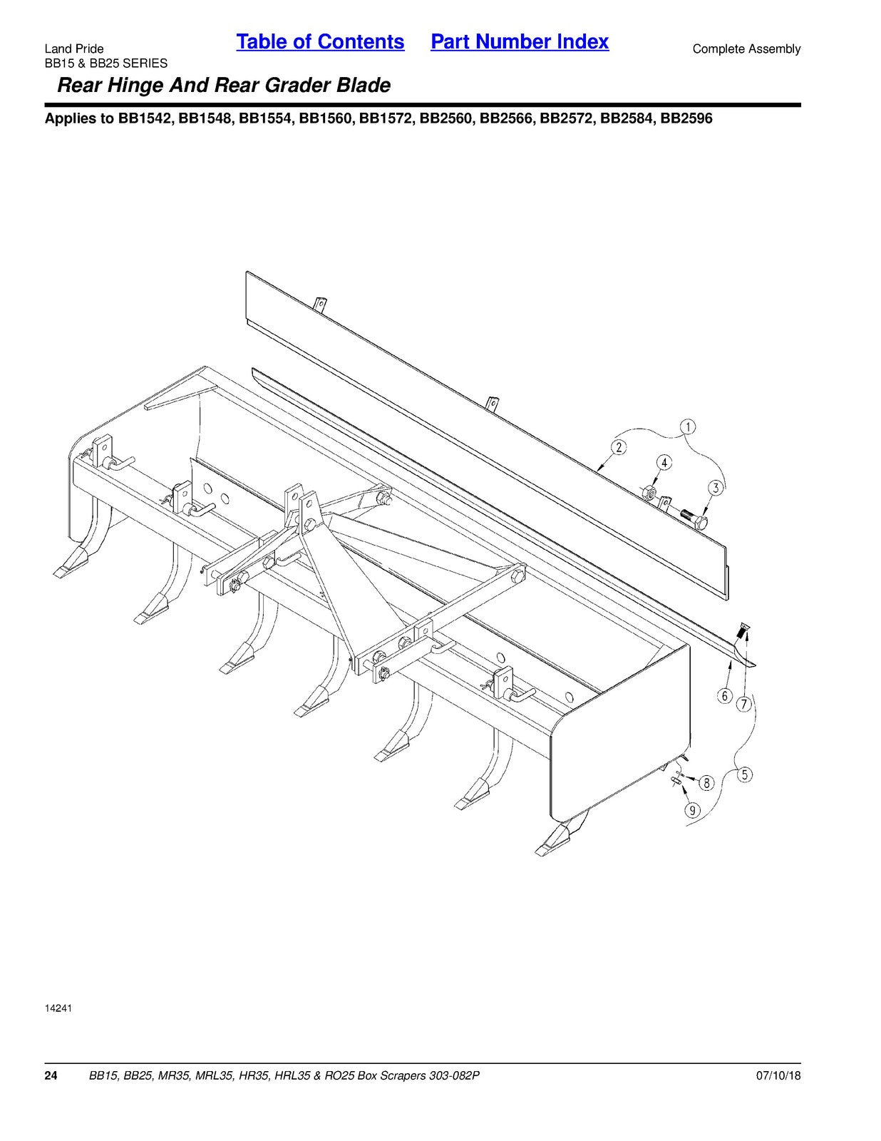 LAND PRIDE BB15 Series Box Scrapers Parts Manual 2019 - WIRE BOUND - COVERS