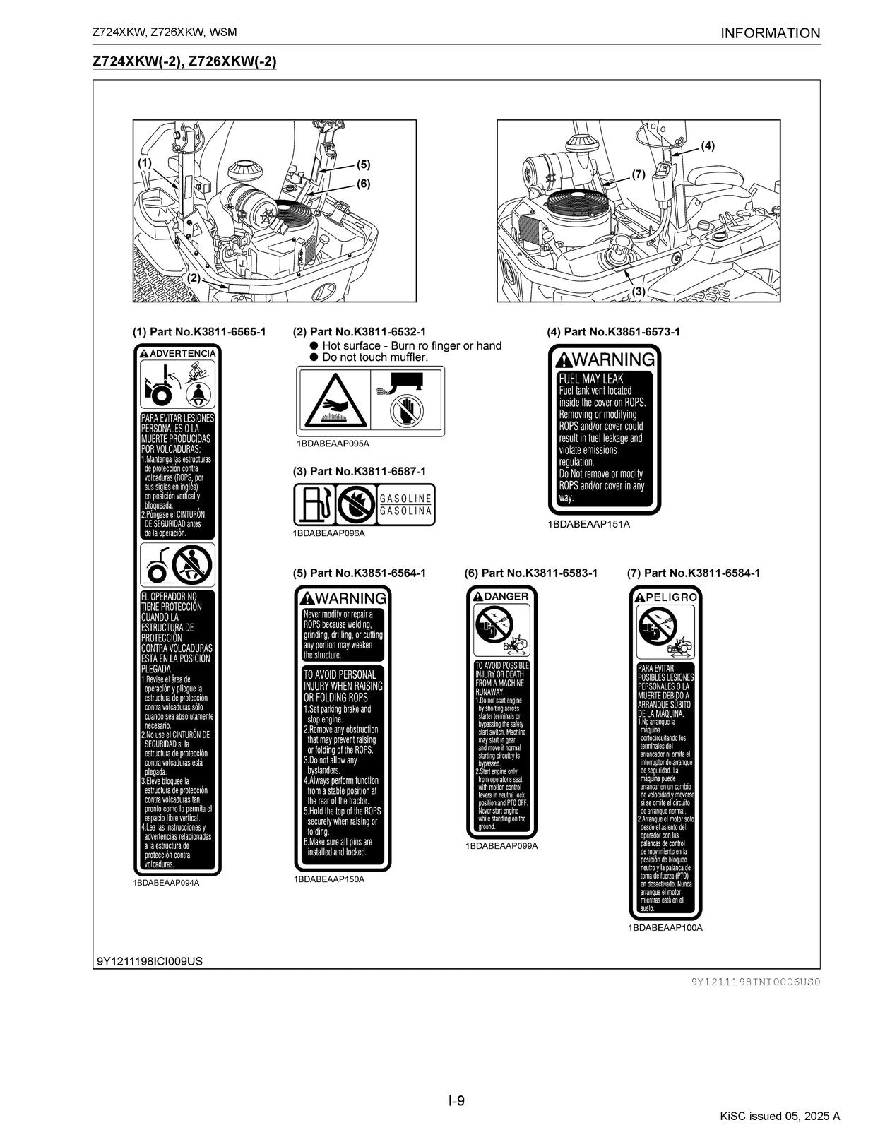 KUBOTA Z724XKW Z726XKW Zero Turn Workshop Manual 2025, BOUND, COVERS, FOLDOUTS