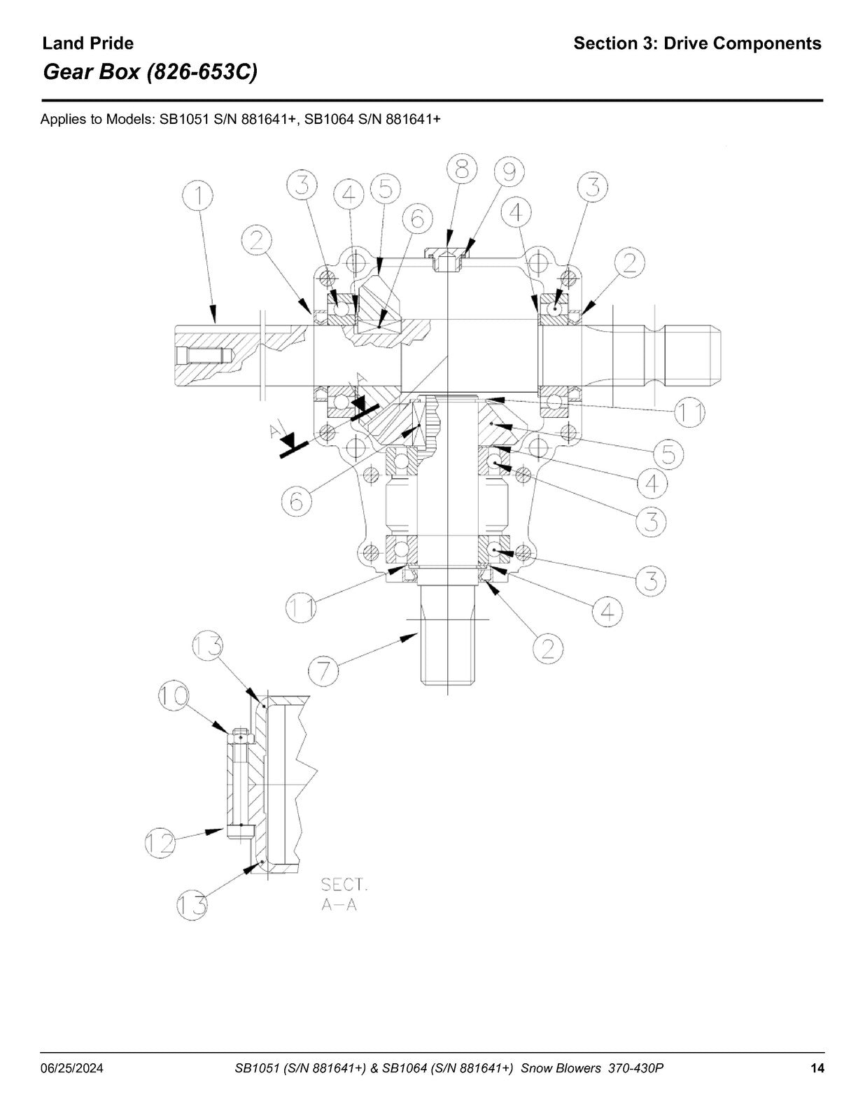 LAND PRIDE SB10 Series Snow Blowers Parts Manual 2024 - WIRE BOUND - COVERS