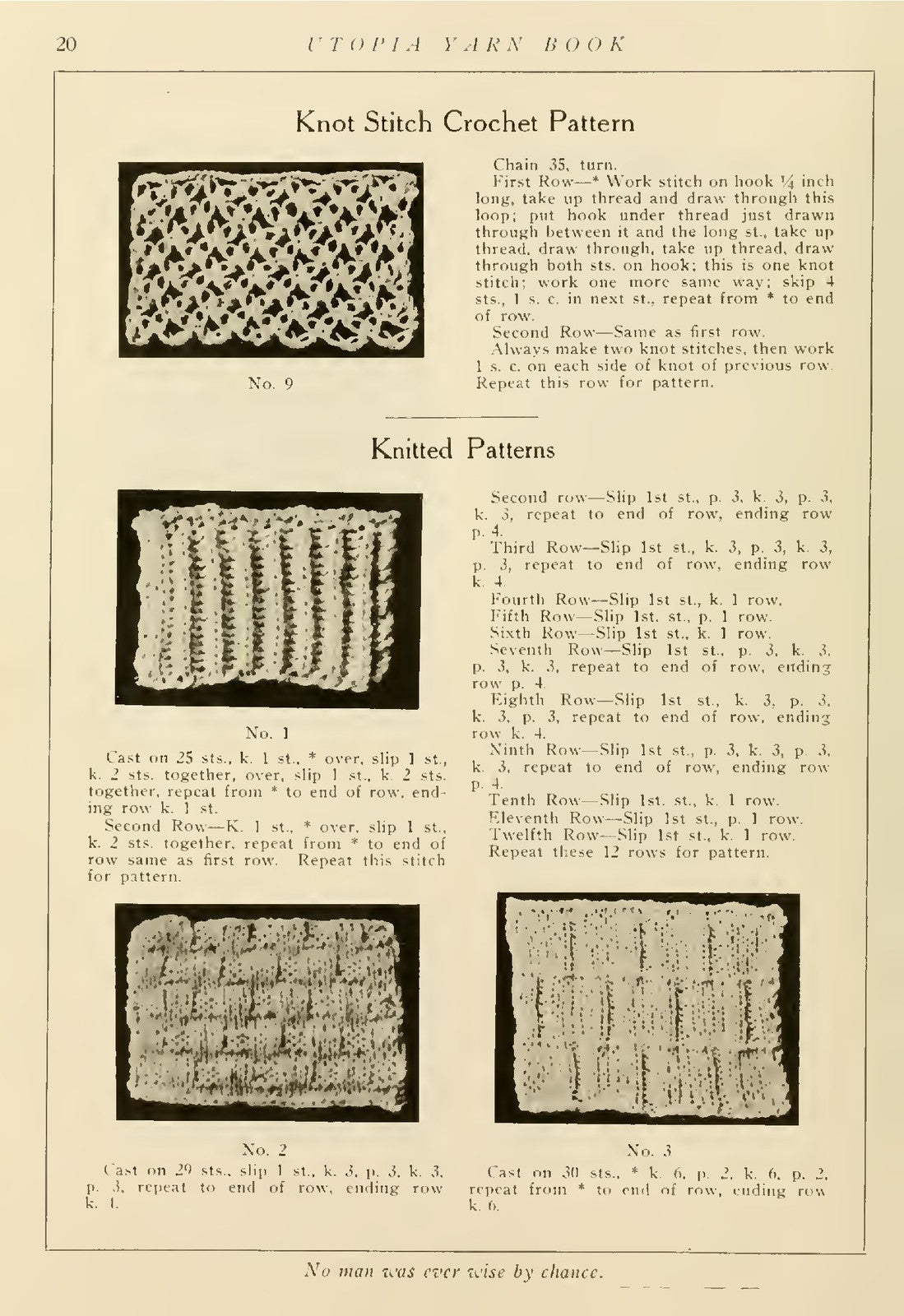 UTOPIA Yarn Book Knitting And Crocheting Manual 1919 - WIRE BOUND - TOUGH COVERS