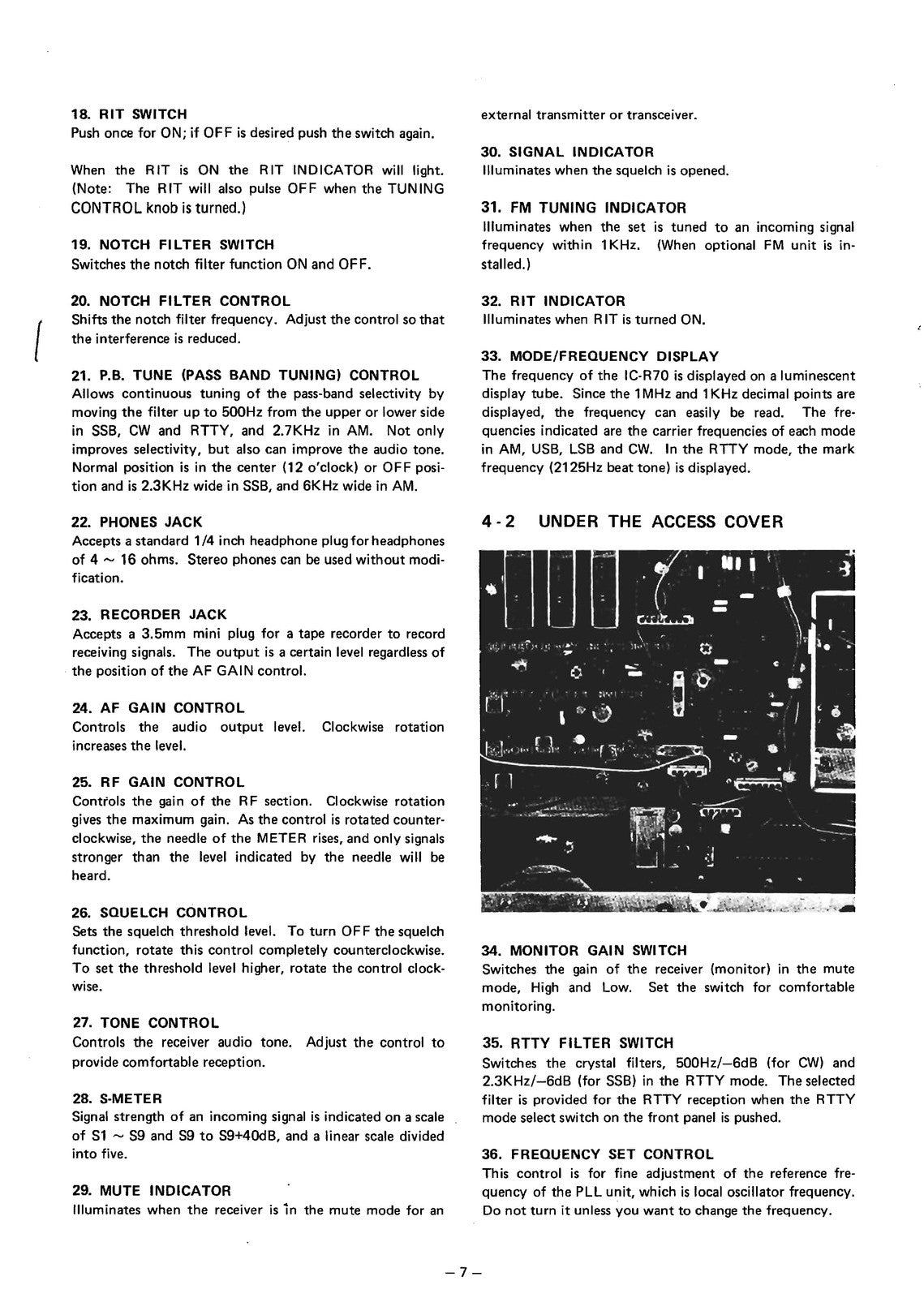 ICOM IC-R70 Receiver Instruction Manual - STEEL WIRE BOUND - PROTECTIVE COVERS