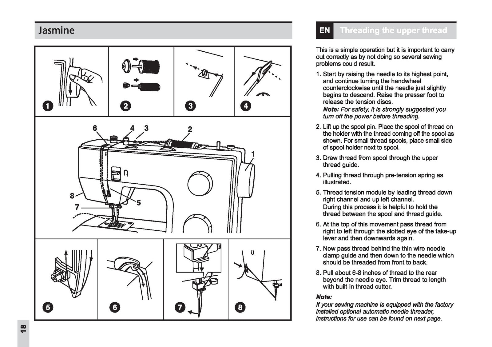EVER SEWN Jasmine Sewing Machine Instruction Manual - WIRE BOUND - TOUGH COVERS