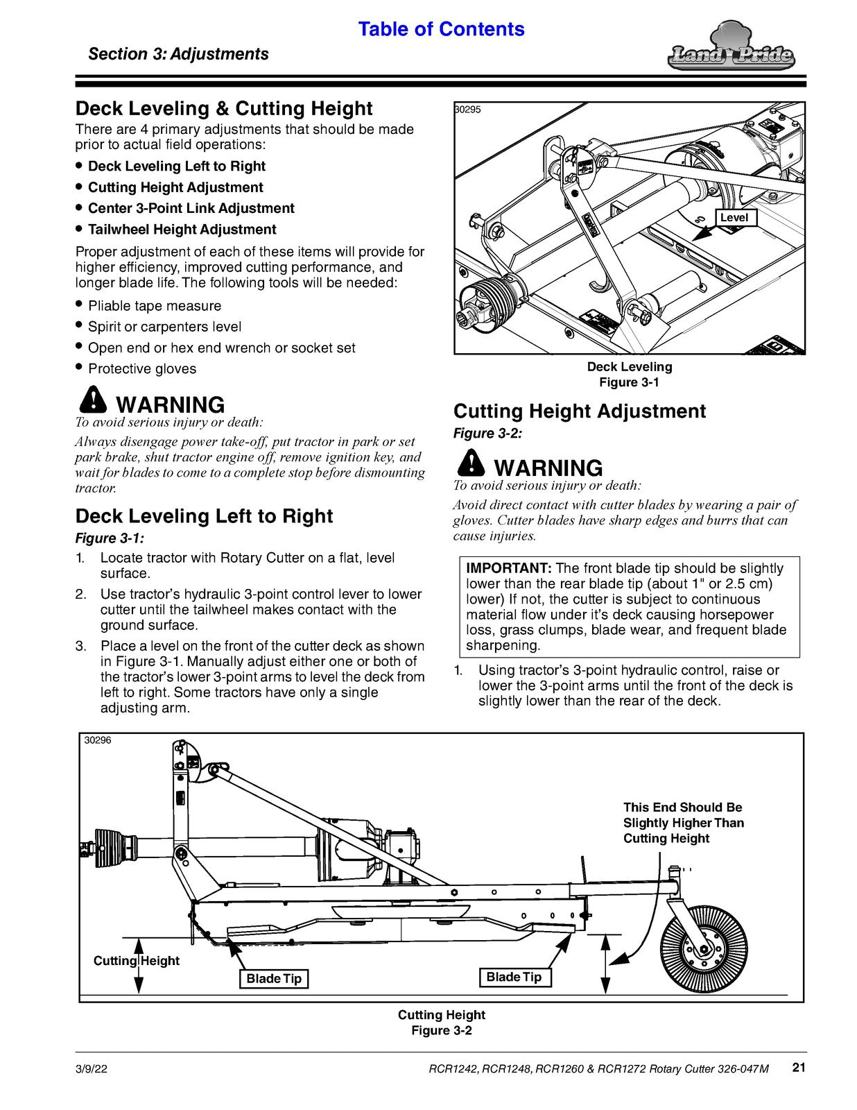 LANDPRIDE RCR 1242 1248 1260 1272 Rotary Cutter Operators Manual - WIRE BOUND