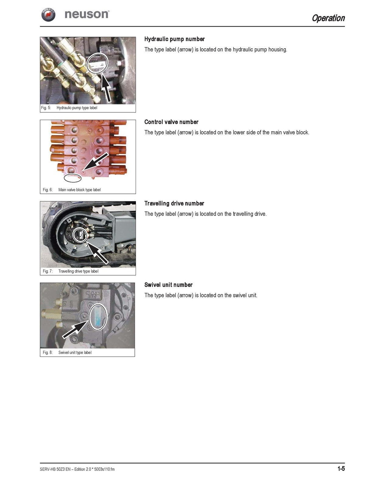 NEUSON 50Z3 Track Excavator Service Manual Edition 20 - WIRE BOUND - COVERS