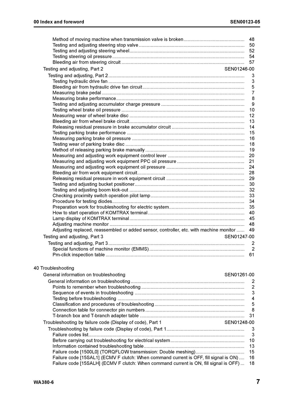 KOMATSU WA380-6 Wheel Loader Shop Manual SN 65001 Up - WIRE BOUND - TOUGH COVERS