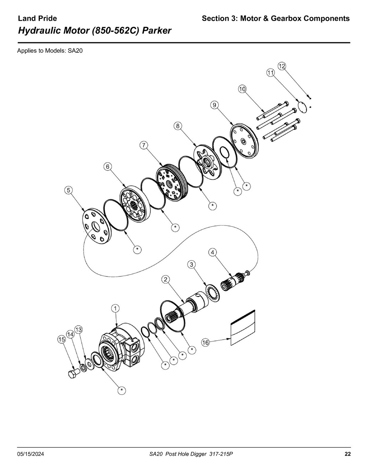 LAND PRIDE SA20 Series Post Hole Digger Parts Manual 2024 - WIRE BOUND - COVERS