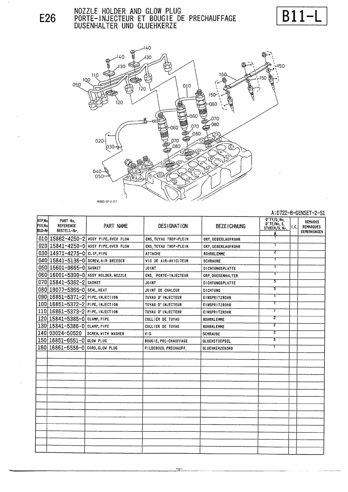 KUBOTA D722-B-GENSET-2-S1 Engine Illustrated Parts List Manual 1996 - WIRE BOUND