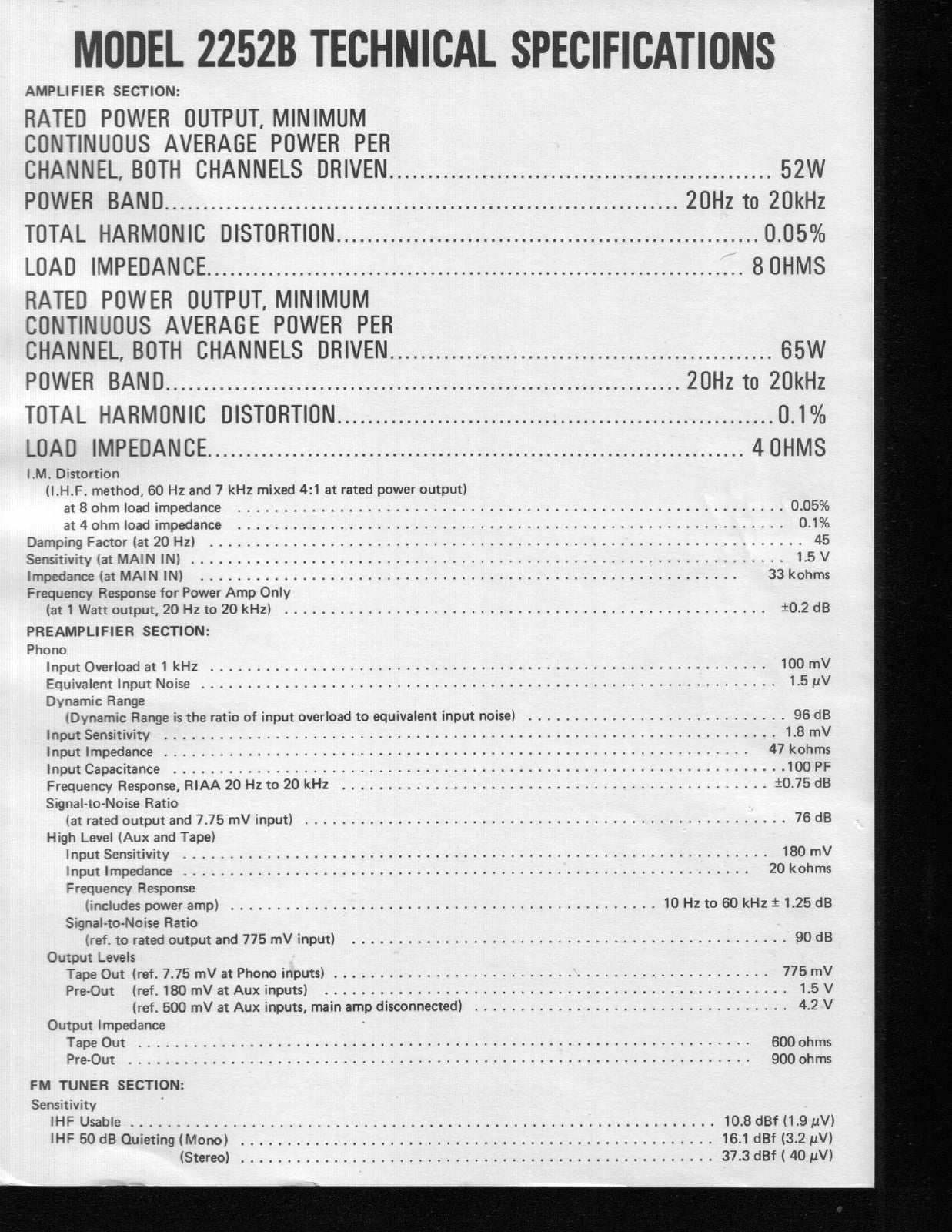 MARANTZ 2252B Stereophonic Receiver Handbook Of Instructions Manual - WIRE BOUND