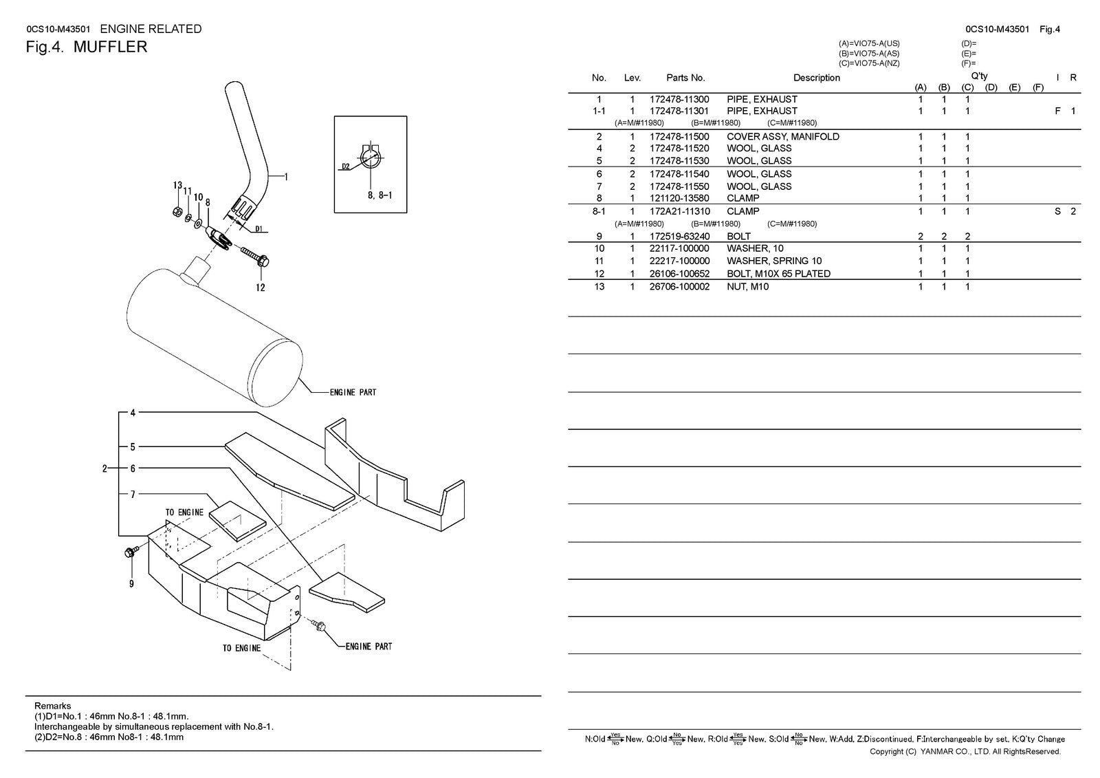 YANMAR ViO75-A Excavator Parts Catalog Manual 2017 - WIRE BOUND - TOUGH COVERS