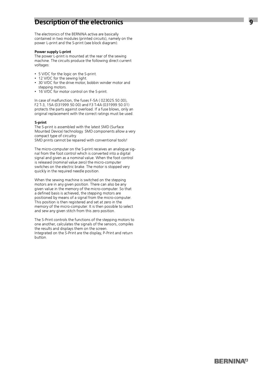 BERNINA activa 125 S 135 S 145 S 210 220 230 240 SERVICE MANUAL - BOUND