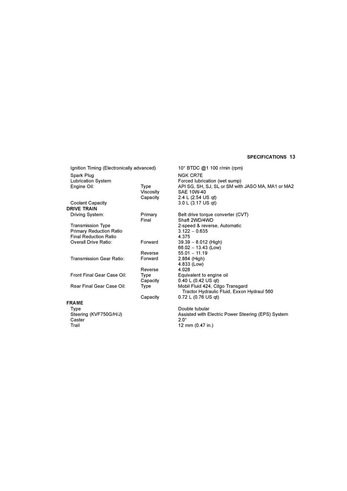 KAWASAKI Brute Force 750 4x4i EPS Owners Manual 2014 - WIRE BOUND - TOUGH COVERS