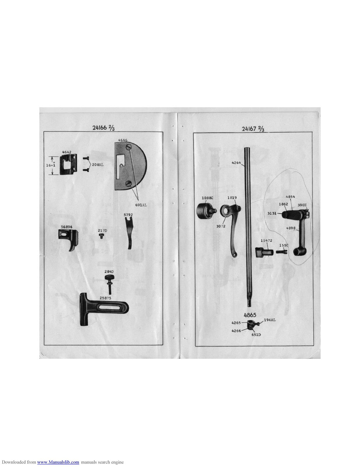 SINGER 16-188 Sewing Machine Parts List Manual 1958 - WIRE BOUND - TOUGH COVERS