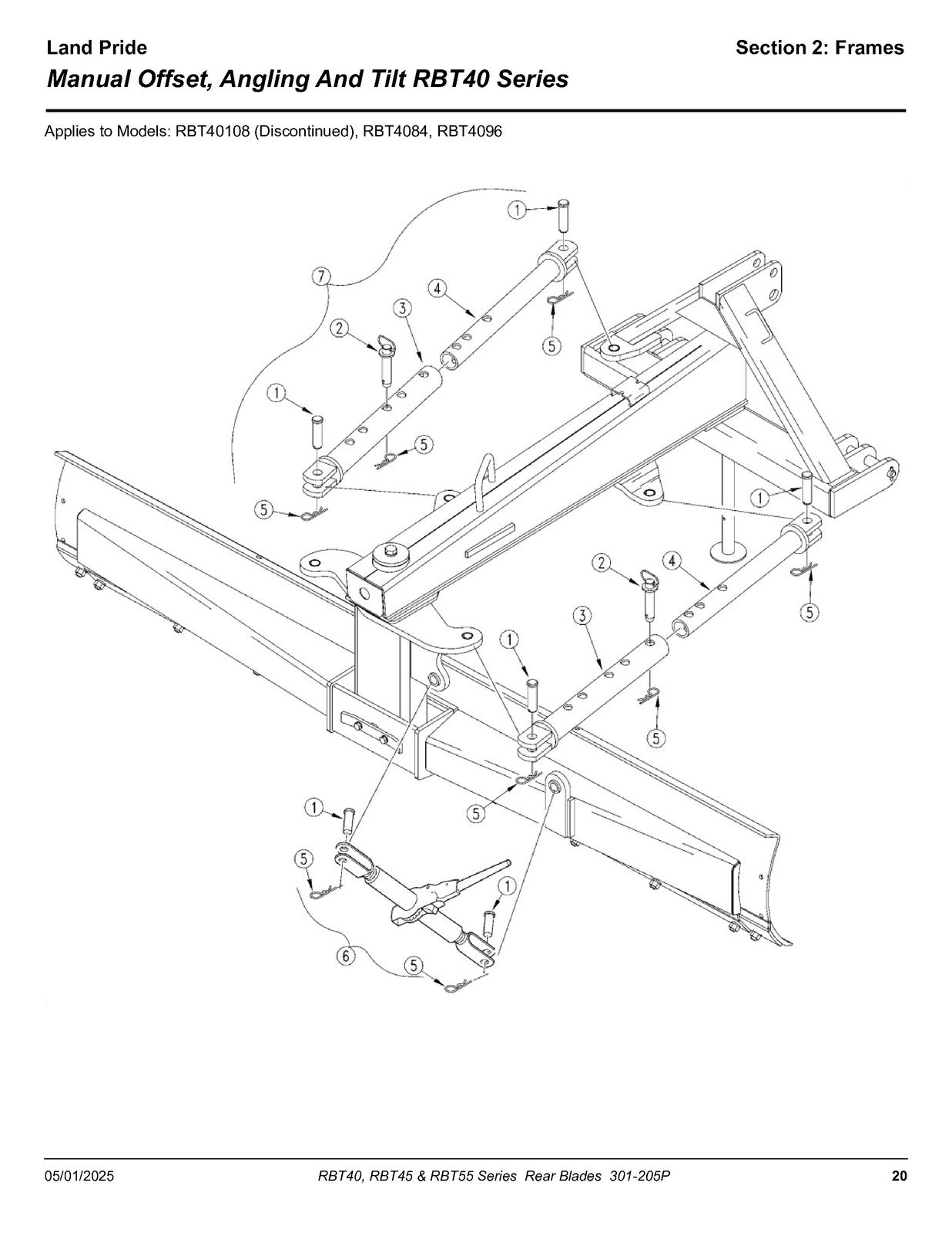 LAND PRIDE RBT4096 Series Rear Blades Parts Manual 2025 - WIRE BOUND - COVERS