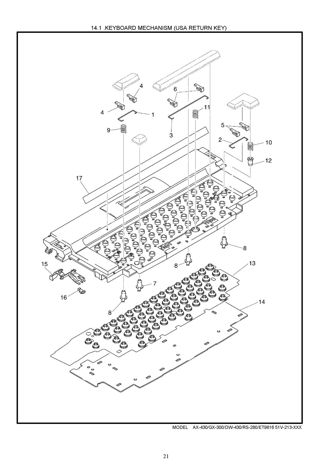 BROTHER AX-430 GX-300 DW-430 RS-280 ET9816 Parts Reference List Manual - BOUND