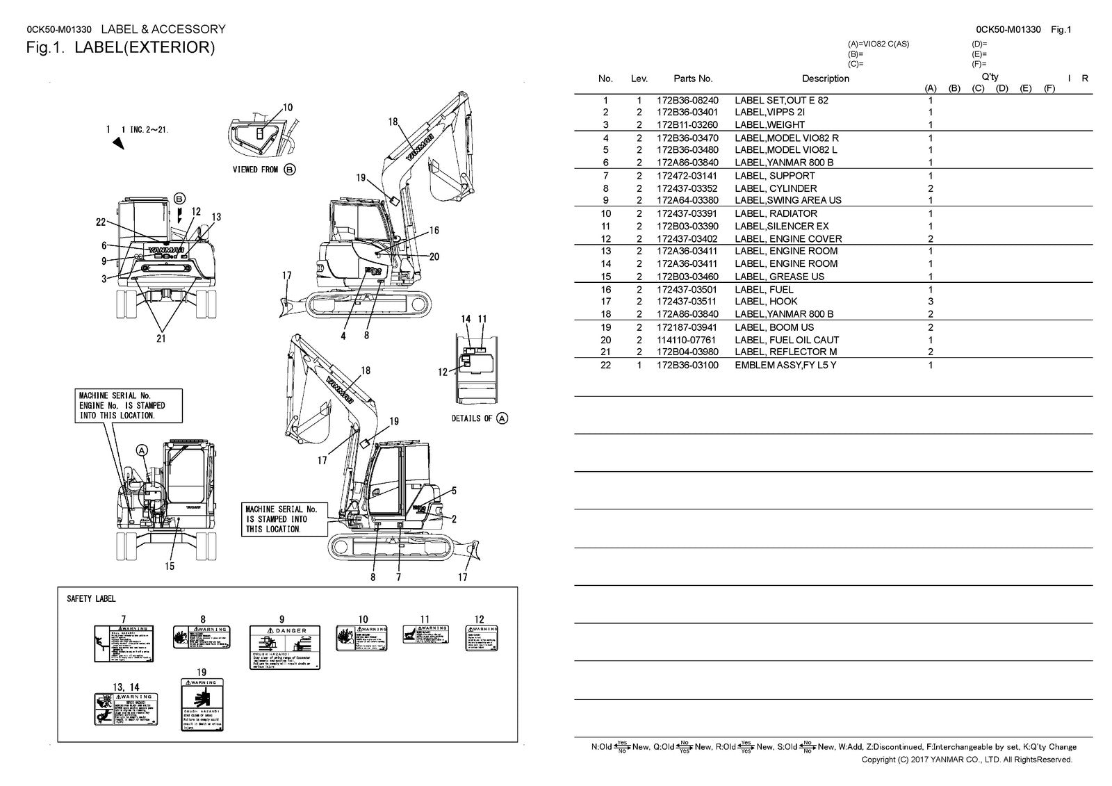 YANMAR ViO82 Excavator Parts Catalog Manual 2017 - WIRE BOUND - TOUGH COVERS