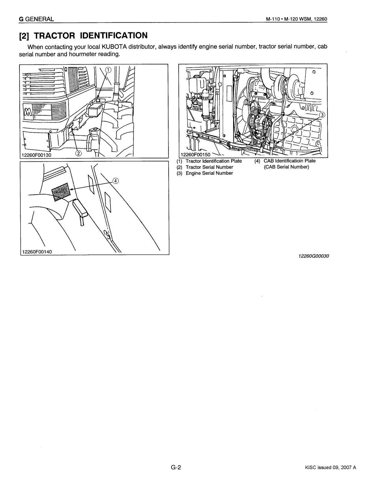 KUBOTA M-110 M-120 Tractor Workshop Manual - BOUND - COVERS - XL FOLDOUT PAGES