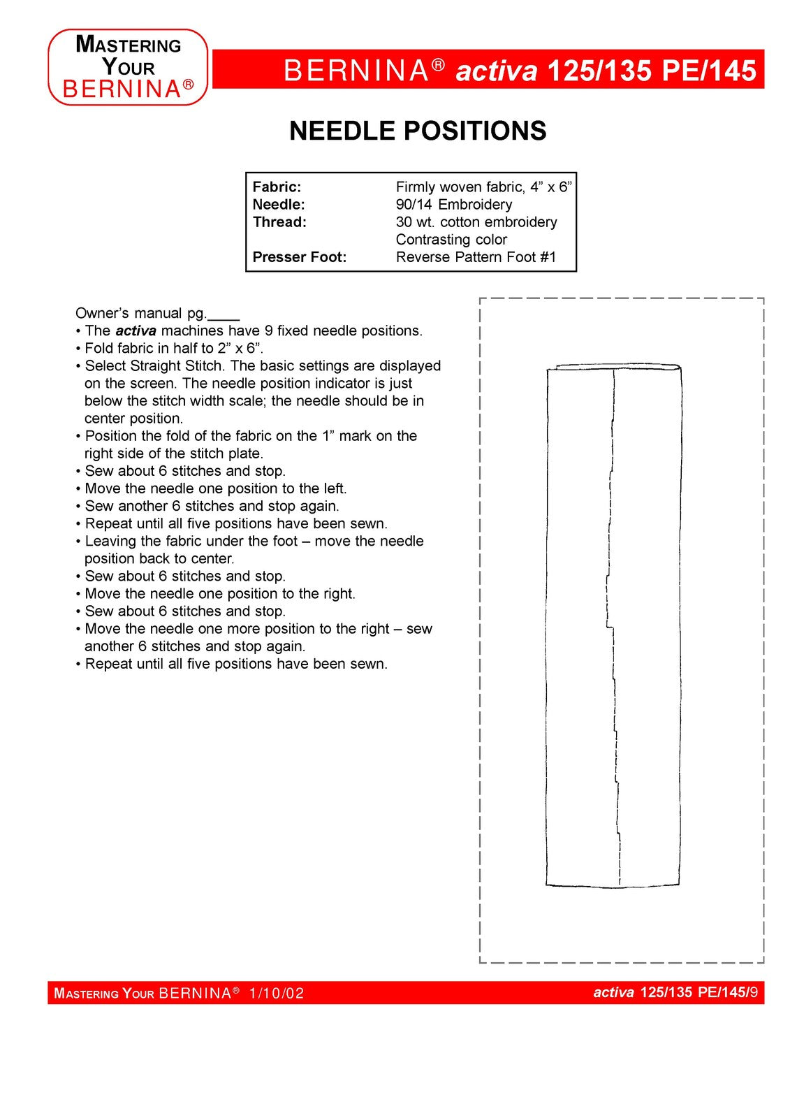 BERNINA Activa 125 135 PE 145 Mastery Workbook - STEEL WIRE BOUND - TOUGH COVERS