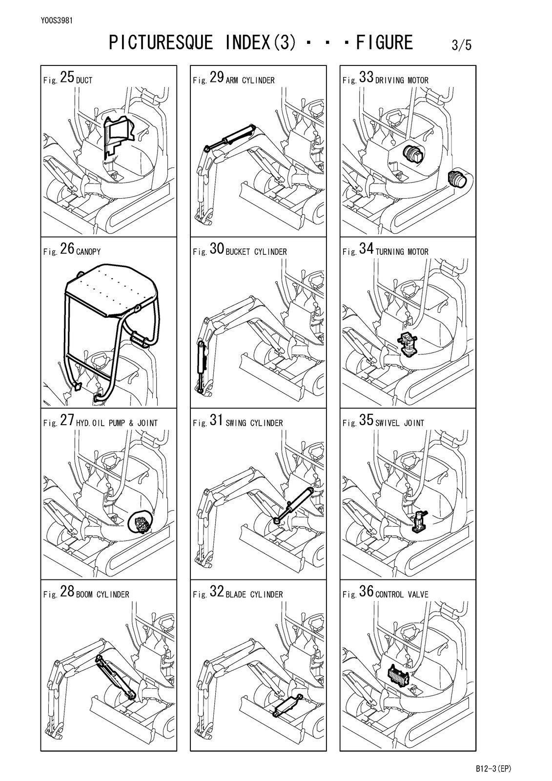 YANMAR B12-3 Crawler Back-Hoe Parts Catalog Manual - BOUND - COVERS - FOLDOUTS