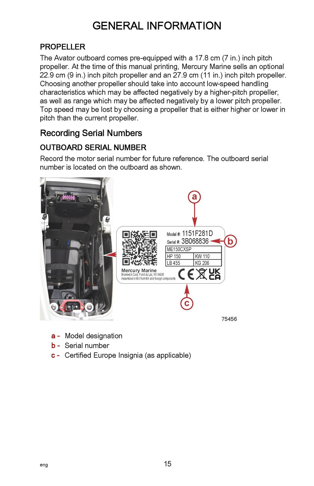 MERCURY Avator 75e Electric Outboard Operators Manual 2023 - WIRE BOUND