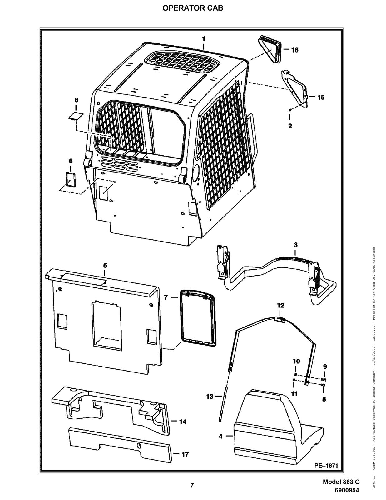 BOBCAT 863 G-Series Skid Steer Loader Parts Manual SN 514440001 Up - WIRE BOUND