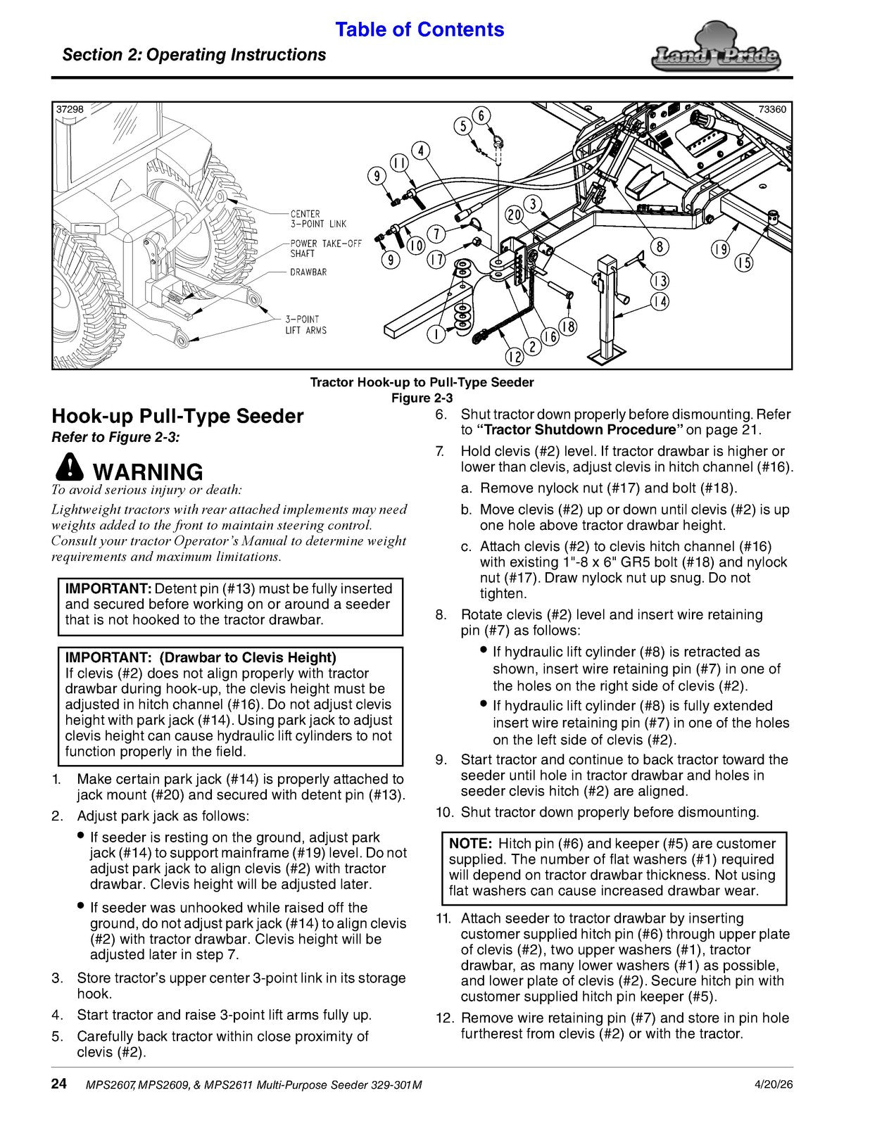 LAND PRIDE MPS26 Series Multi-purpose Seeder Operators Manual - WIRE BOUND