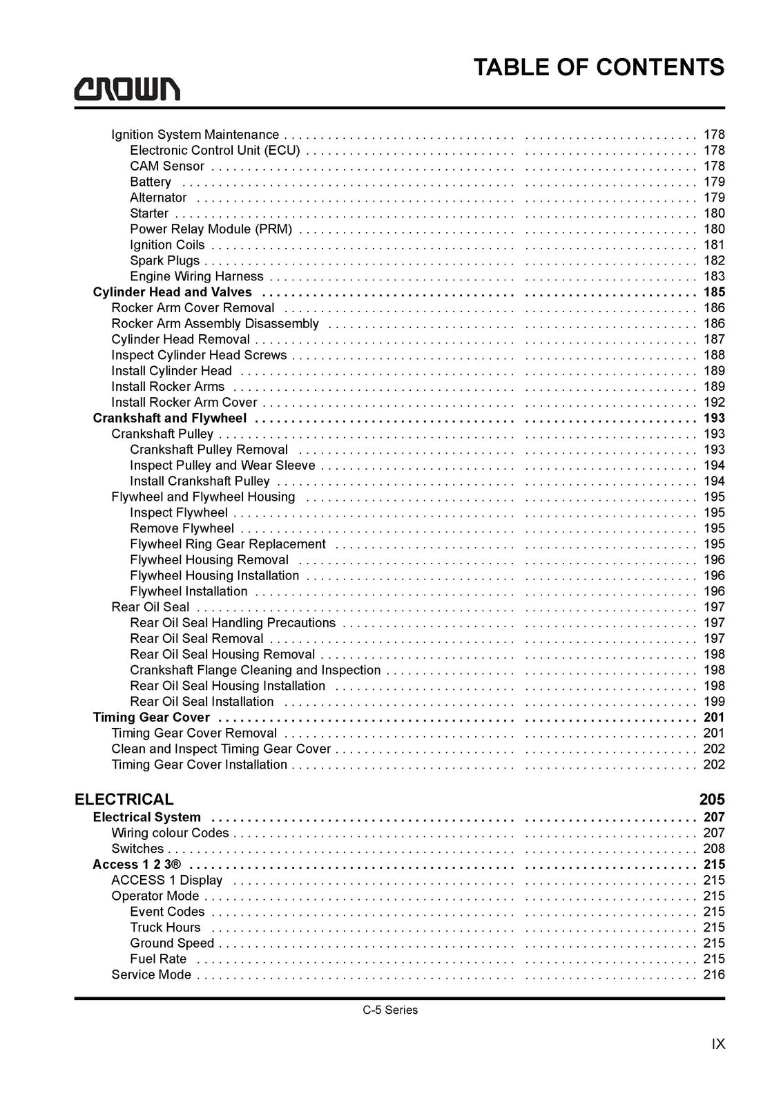 CROWN C-5 Series LPG Cushion Forklift Maintenance Manual - WIRE BOUND - COVERS