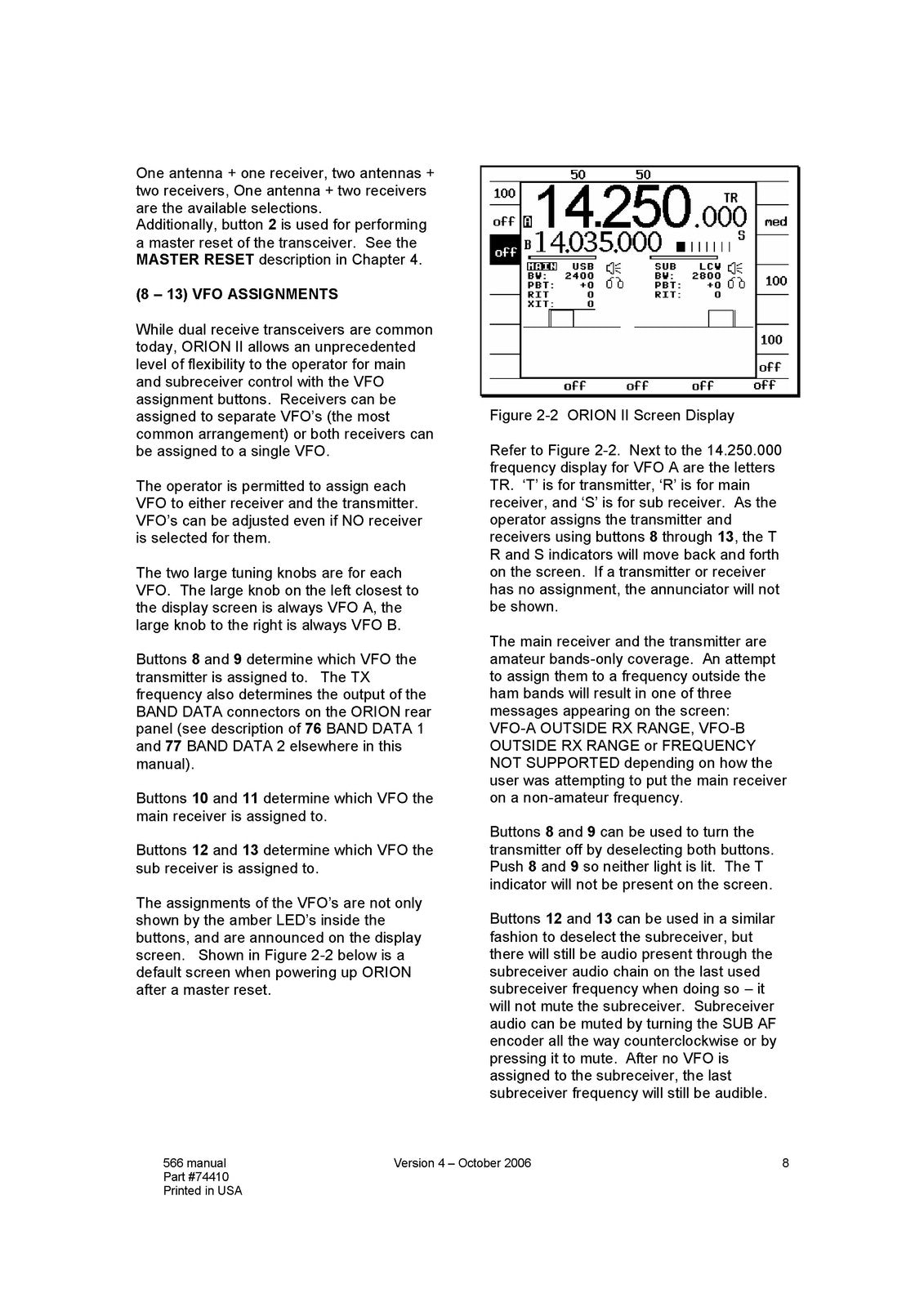 TEN TEC Orion 2 Model 566 Radio Transceiver Operators Manual - WIRE BOUND
