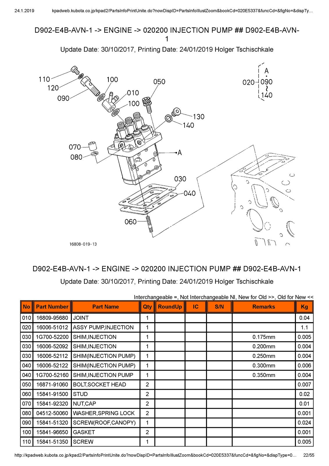 KUBOTA D902-E4B Engine Illustrated Parts List Manual - WIRE BOUND - TOUGH COVERS