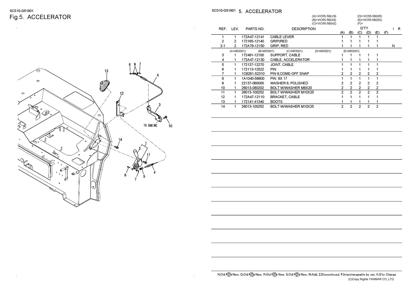 YANMAR ViO55-5B Excavator Parts Catalog Manual 2012 - WIRE BOUND - TOUGH COVERS
