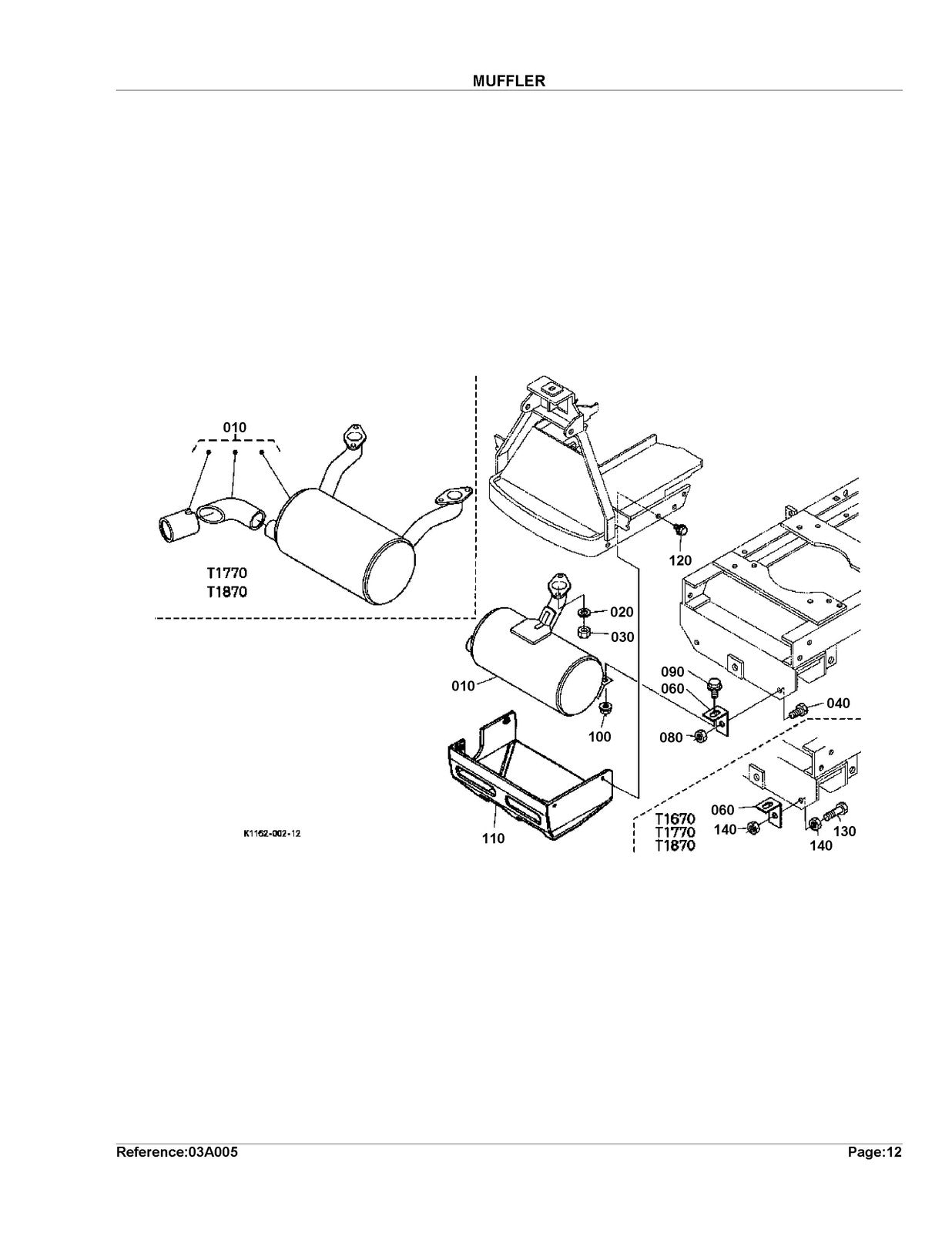 KUBOTA T1670 Parts Manual - STEEL WIRE BOUND - PROTECTIVE COVERS