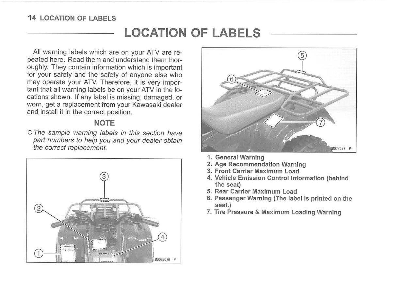 KAWASAKI Bayou 250 Owners Manual 2008 - STEEL WIRE BOUND - PROTECTIVE COVERS
