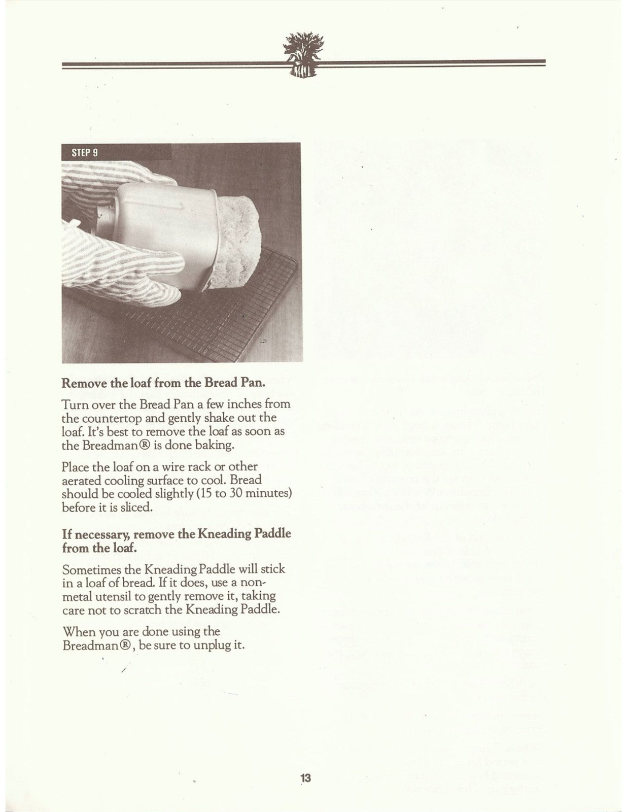 BREADMAN TR-400 Automatic Bread Baker Instruction Manual - WIRE BOUND - COVERS