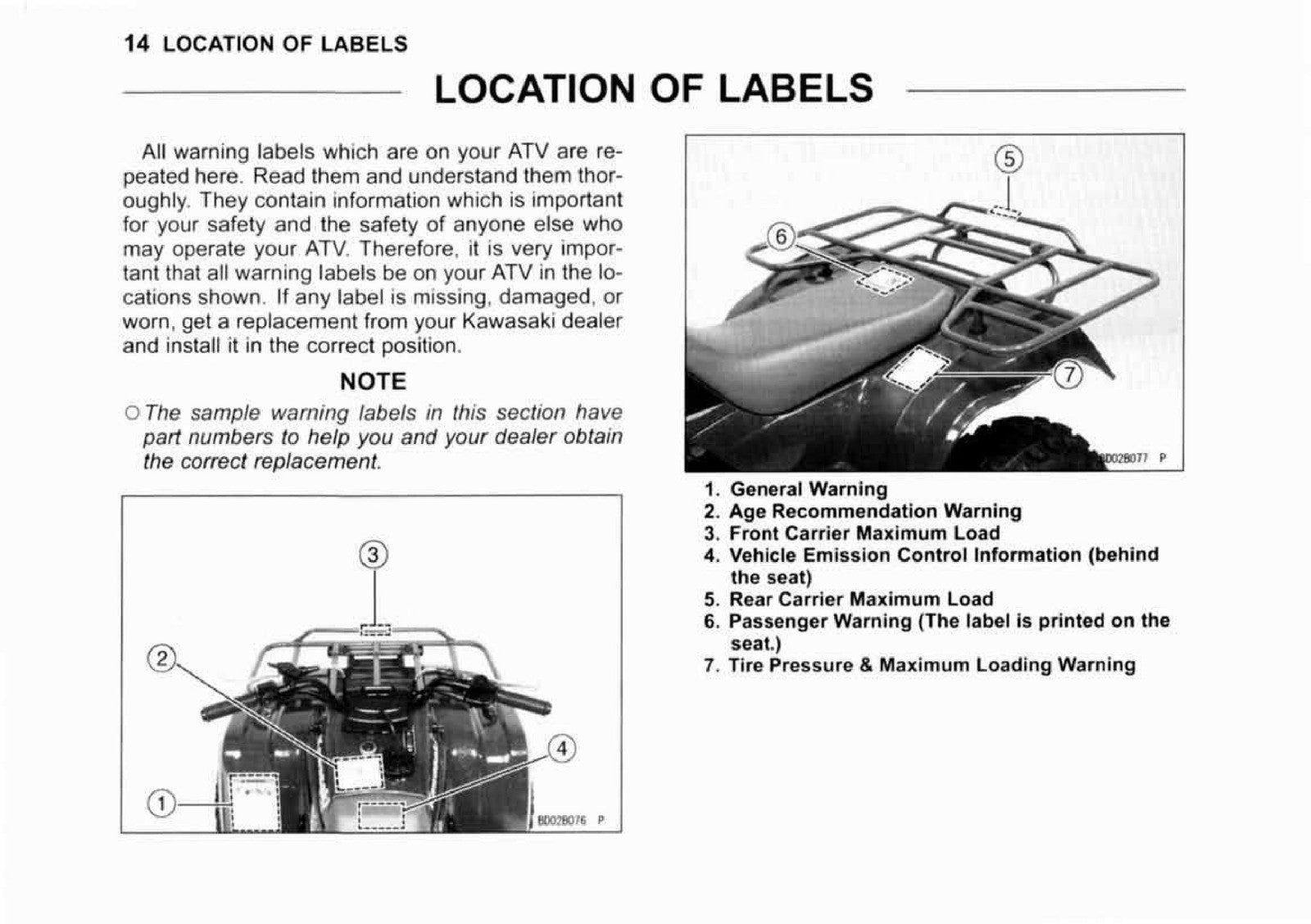 KAWASAKI Bayou 250 Owners Manual 2006 - STEEL WIRE BOUND - PROTECTIVE COVERS