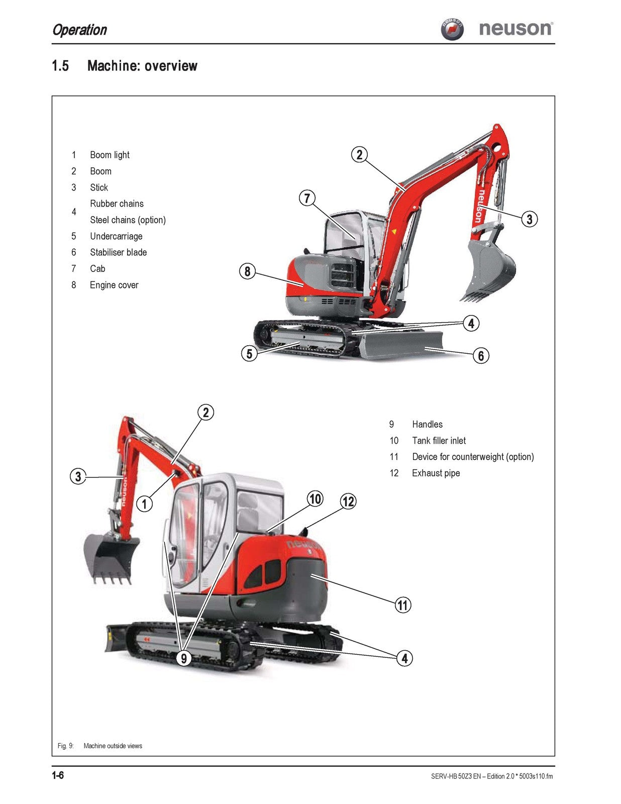 NEUSON 50Z3 Track Excavator Service Manual Edition 20 - WIRE BOUND - COVERS