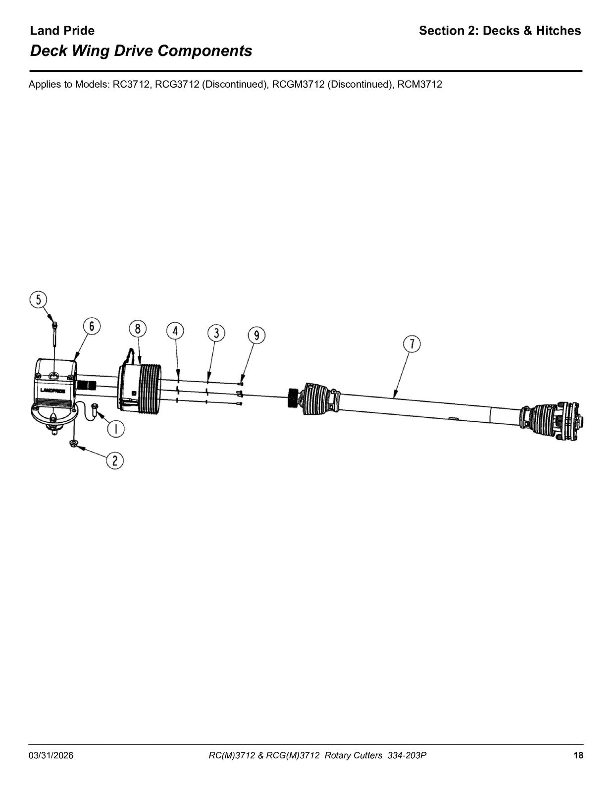 LAND PRIDE RC3712 RCM3712 Rotary Cutters Parts Manual 2026 - WIRE BOUND - COVERS