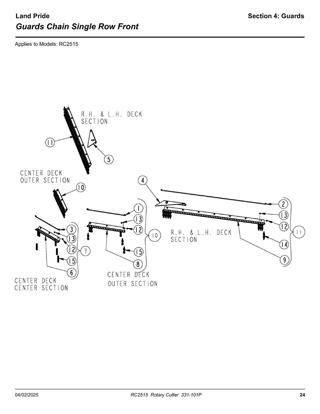 LAND PRIDE RC2515 Rotary Cutters Parts Manual 2025 - WIRE BOUND - TOUGH COVERS