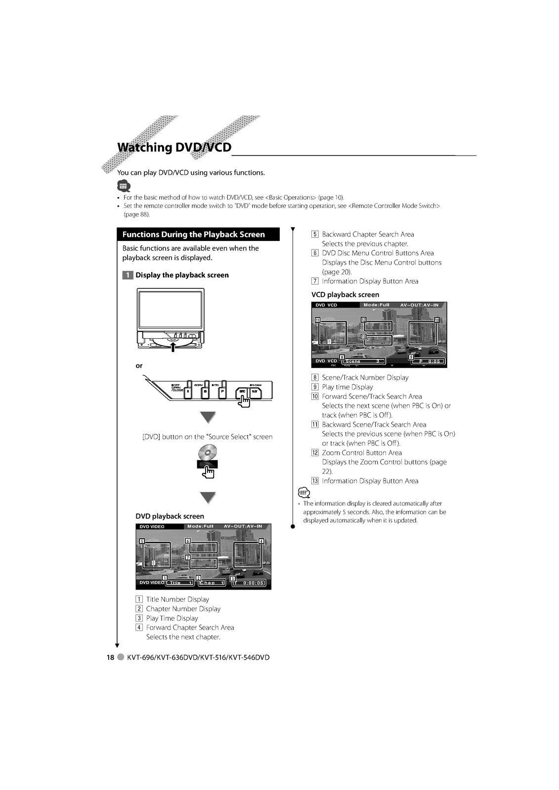 KENWOOD KVT-696 636DVD 516 546DVD Monitor With DVD Instruction Manual - BOUND