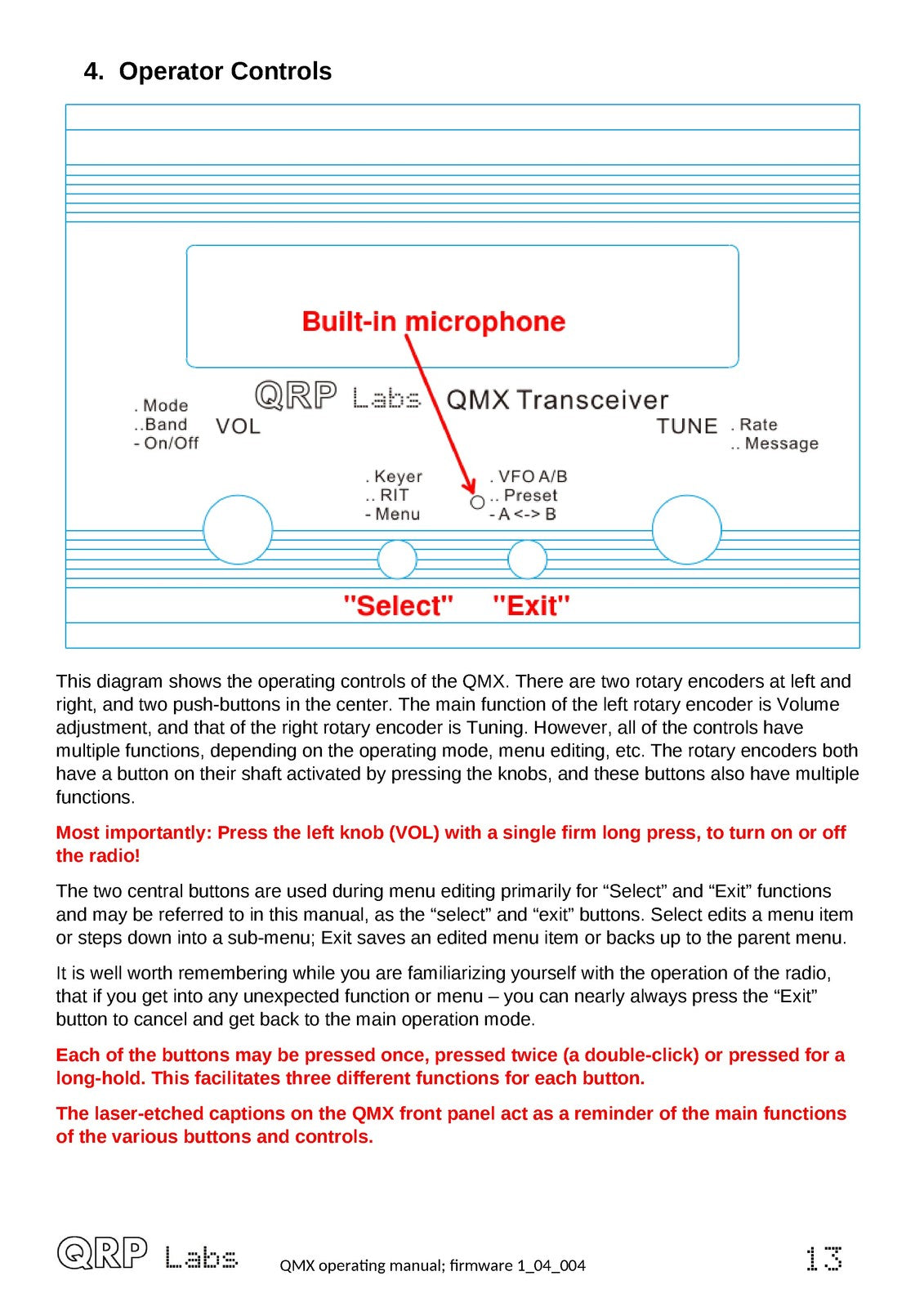 QRP LABS QMX Operating Manual fw 1-04-004 7-23-2026 - WIRE BOUND - TOUGH COVERS