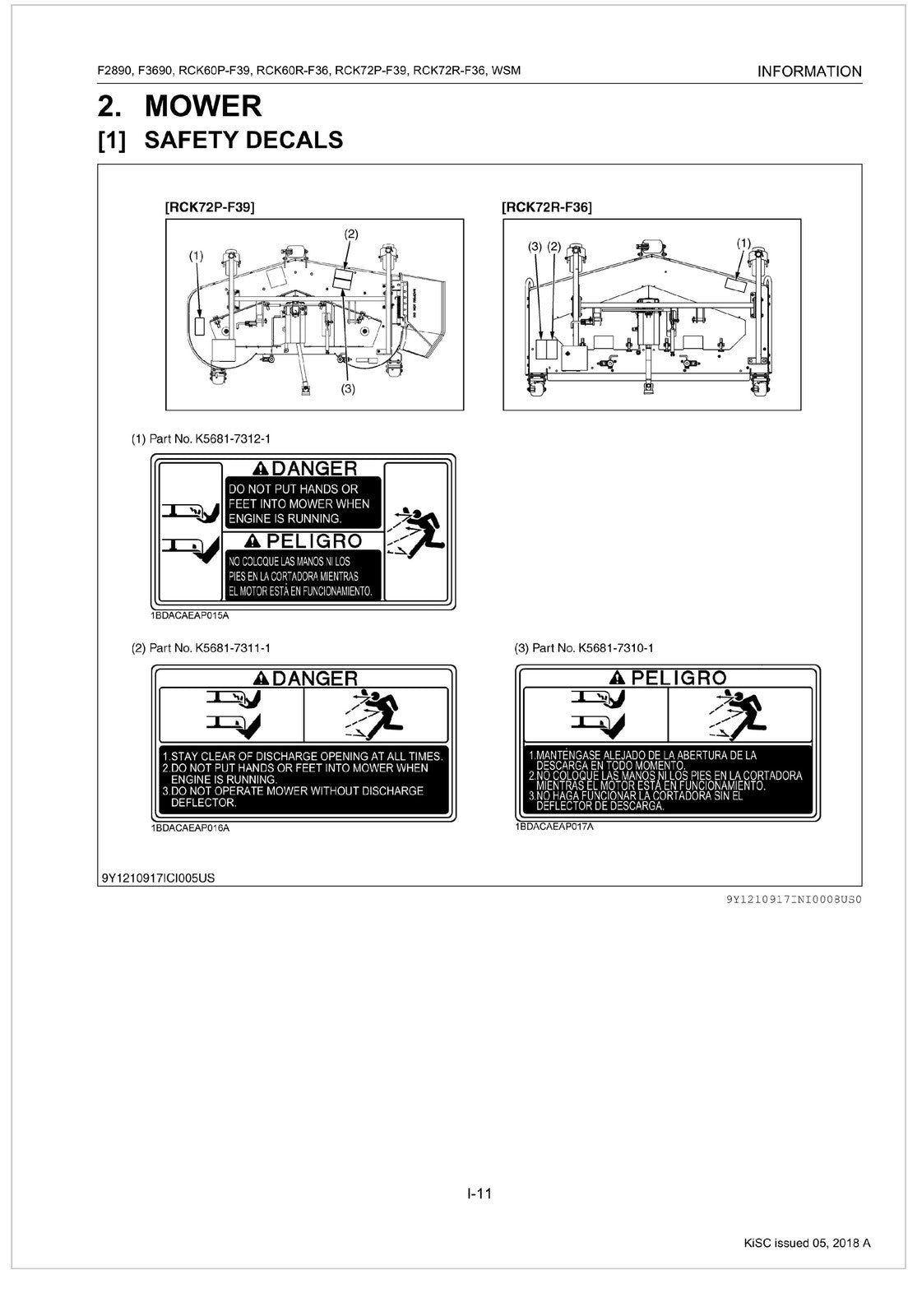 KUBOTA F2890 F3690 RCK60P-F39 RCK60R-F36 RCK72P-F39 F36 Workshop Manual - BOUND